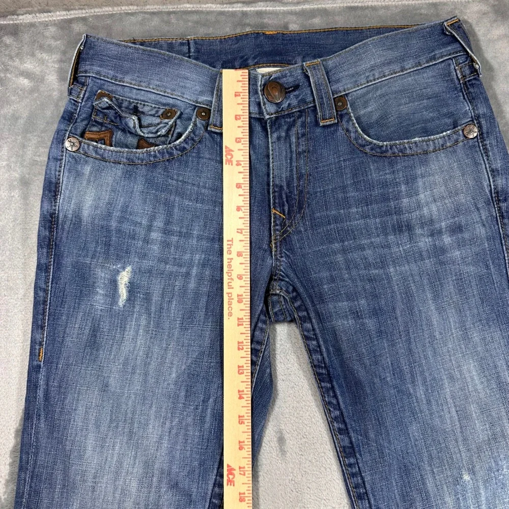 True Religion Billy Bootcut Jeans Mens 33 Blue Leather Horseshoe Made in USA